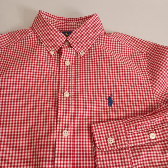 Ralph Lauren Boys Red White Gingham Button Up Shirt Size M 8–10 - Picture 4 of 15
